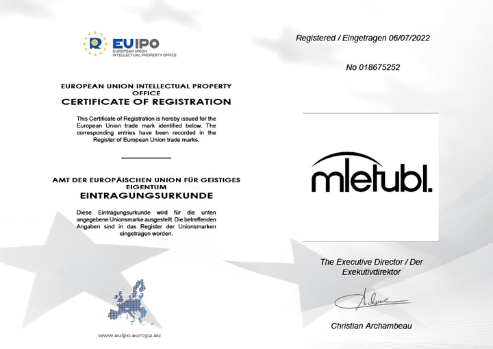 美特柏旗下Mietubl欧盟商标7类注册证书